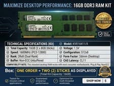 KINGSTON 8GB DDR3 PC3-12800 (KVR16N11S8K2/8)- USED- 9905471-079.A00LF- 🔥BEST🔥