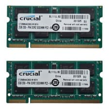 Crucial CT25664AC800.M16FH 2x2GB 200PIN DDR2 SODIMM PC2-6400 Laptop Memory RAM