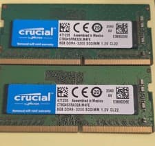 Crucial 2x8GB DDR4 3200 MHz PC4-25600 SODIMM Laptop Memory RAM (CT8G4SFRA32A) x1