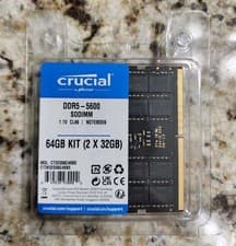 CRUCIAL DDR5 64GB (2x32GB) CT32G56C46S5 RAM SODIMM 5600 MHz Laptop Memory NEW